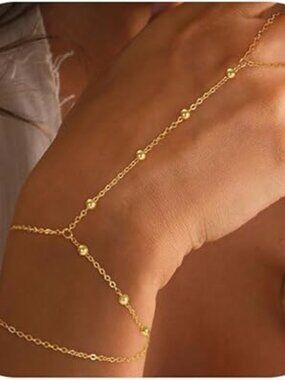 Pulseras de cadena de mano para mujer, chapadas en oro real de 14 quilates,